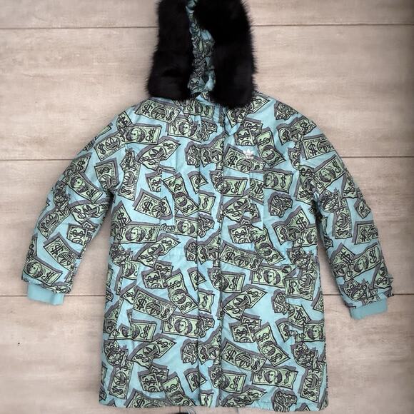 New Adidas x Jeremy Scott Money Print Parka Green/Black Size XL IA0100 - Picture 1 of 6